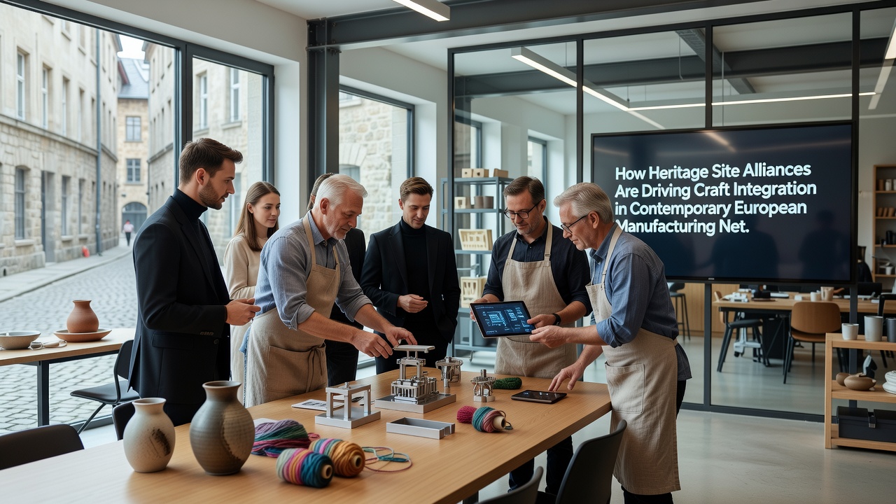 European factory workers applying integrated craft techniques learned through heritage site partnerships